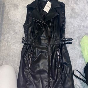 Black leather mini dress